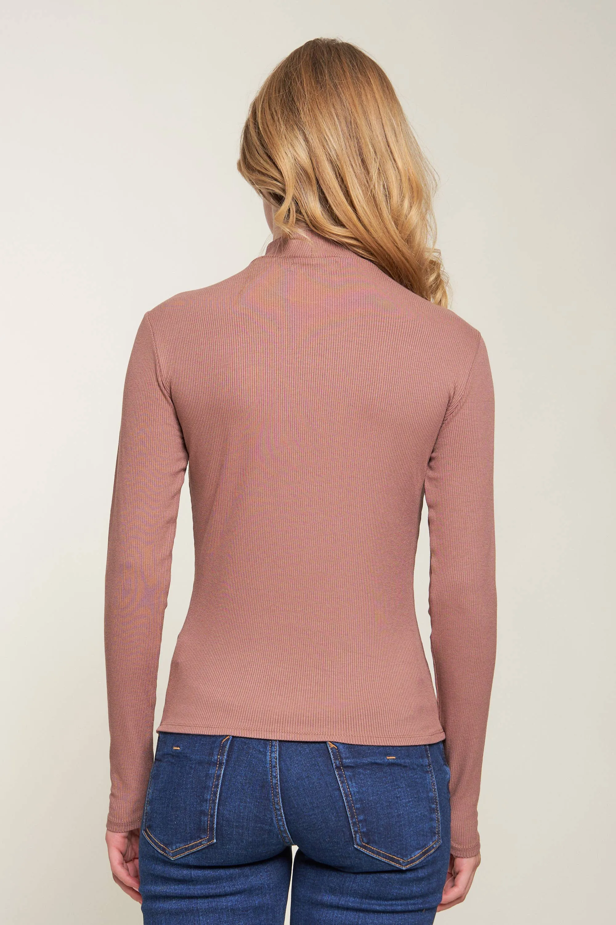 Mock Neck Rib Top: L / OLIVE