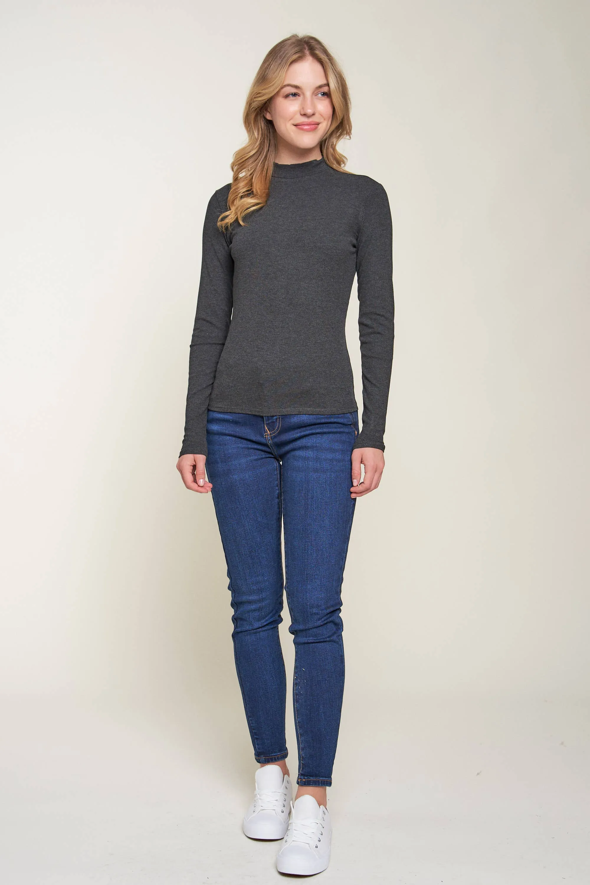 Mock Neck Rib Top: M / BEAVER FUR