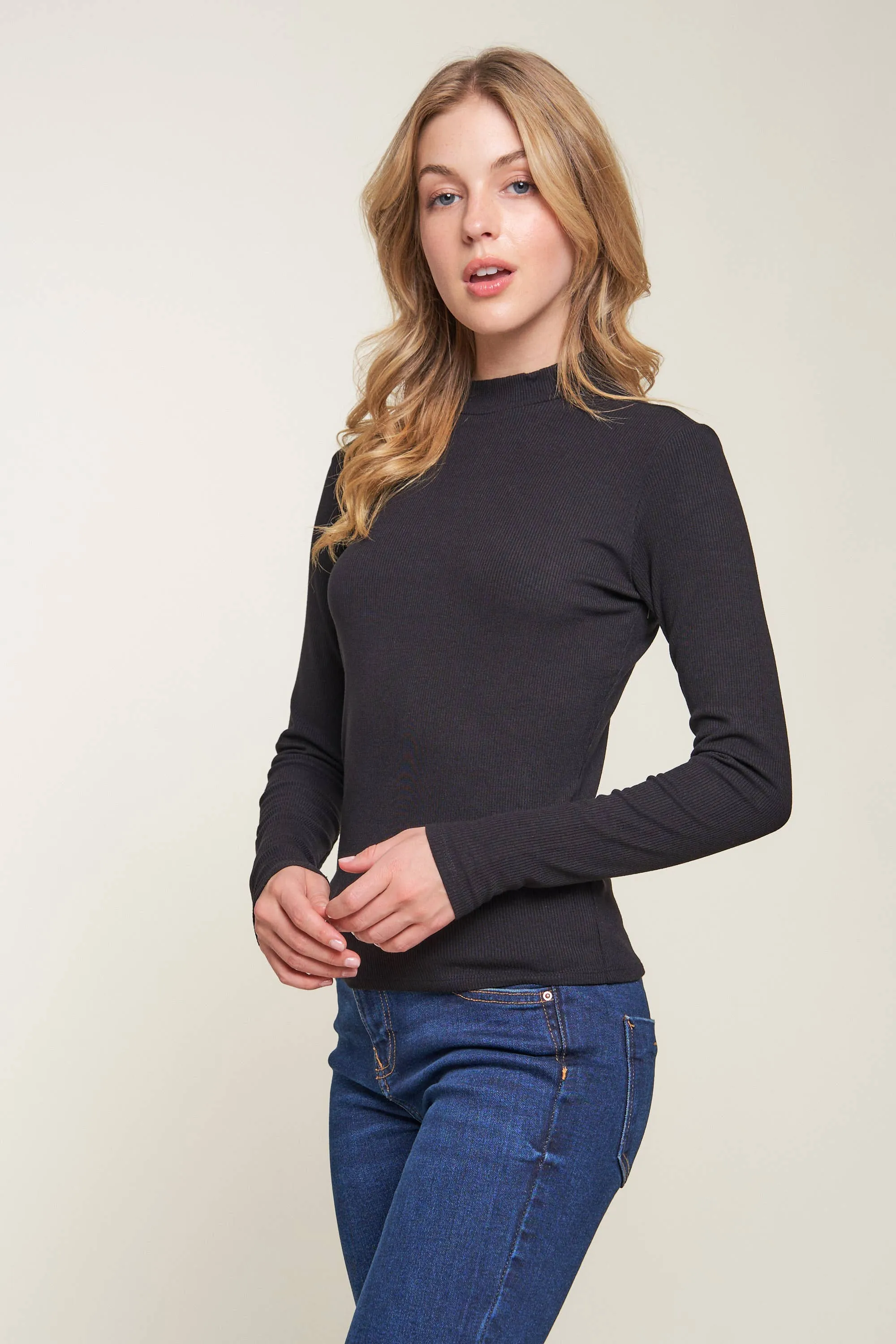 Mock Neck Rib Top: M / BEAVER FUR