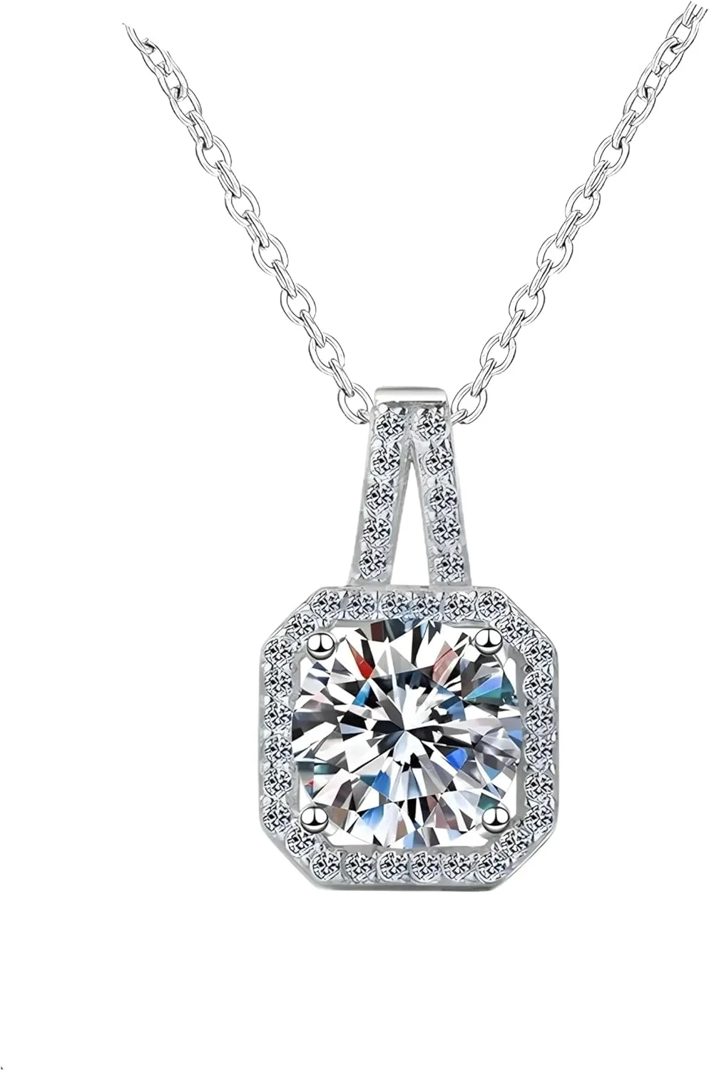 Moissanite Necklace 1 CT 1CT Princess Square Moissanite Pendants Necklaces 925 Sterling Silver Lab Necklace for Women Wedding Jewelry Gift-N11