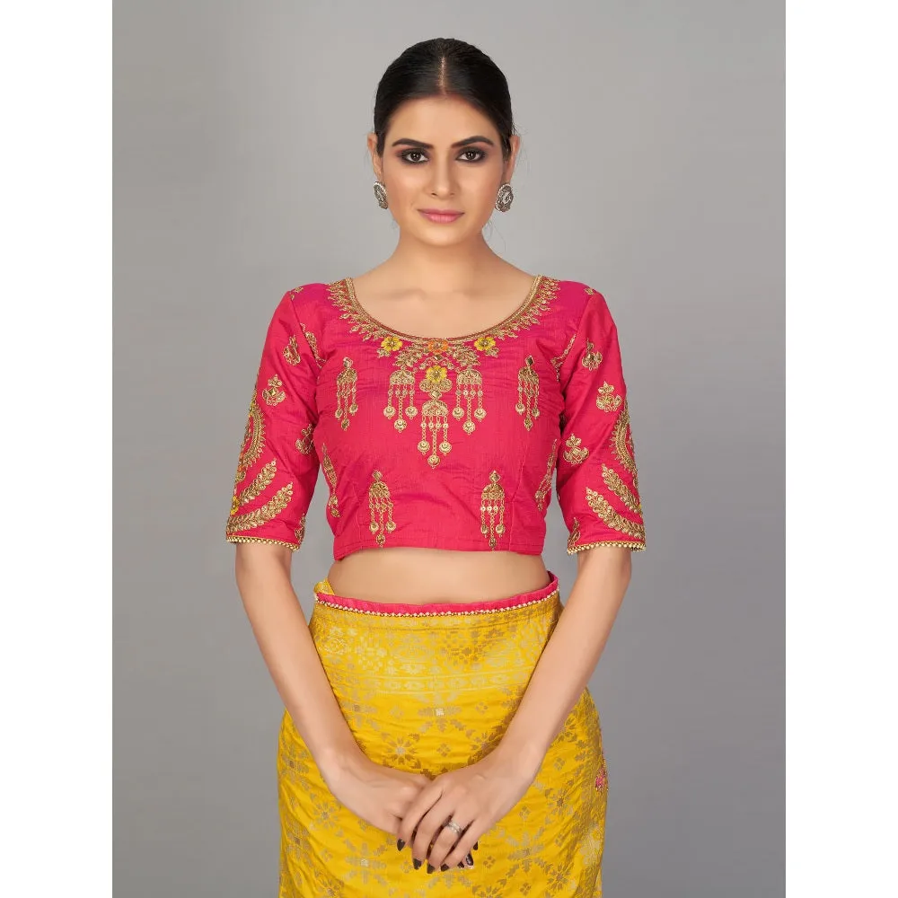 Monjolika Fashion Yellow Color Viscose Dola Silk Saree With Un-stitched Blouse