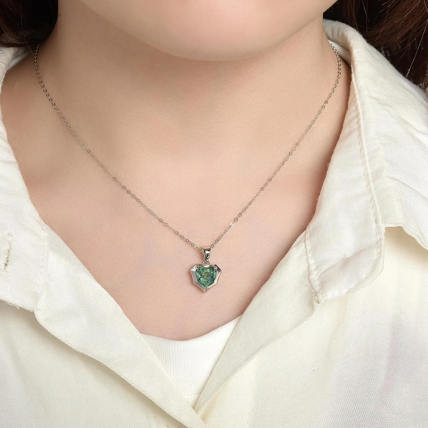 Natural Moss Agate Heart Necklaces for Women Solid 925 Sterling Silver Pendants for Wedding Engagement With Chains Fine Jewelry
