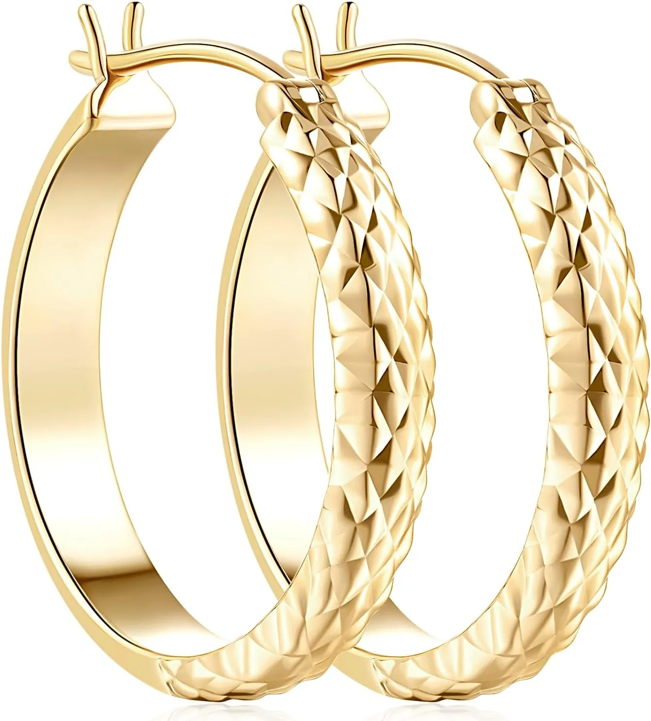 NEARLAND Gold Earrings 14K Gold Hoop Earrings for Women Trendy Unique Pattern Hoop Earring for Womens Earring 25mm