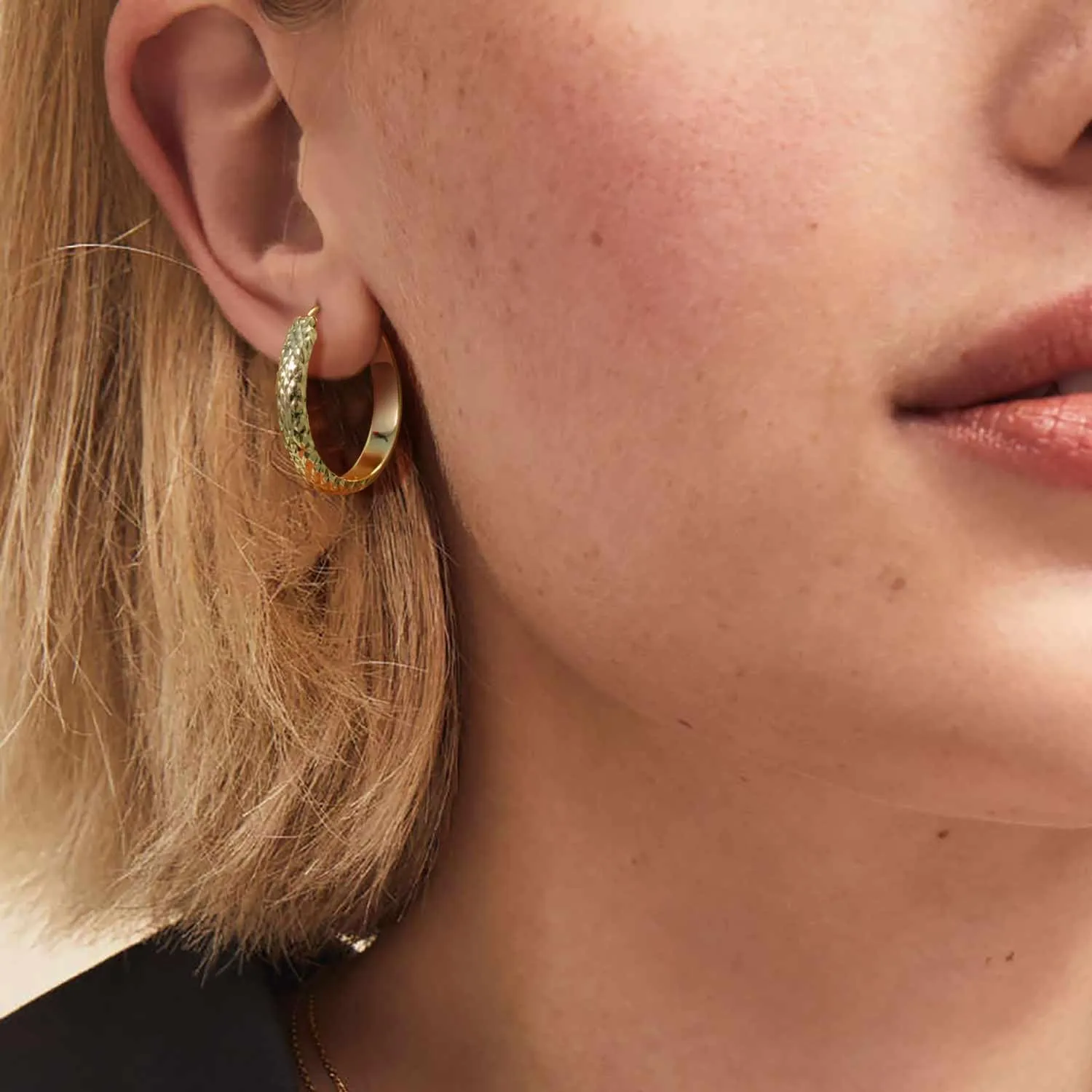 NEARLAND Gold Earrings 14K Gold Hoop Earrings for Women Trendy Unique Pattern Hoop Earring for Womens Earring 25mm