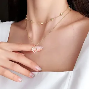 Necklace for Women Layered Heart Pendant Necklace Diamond Insert Chain Necklace Multilayer Bar Necklace Adjustable Layering Choker Necklace Prom Party Jewelry for Gifts(Gold)