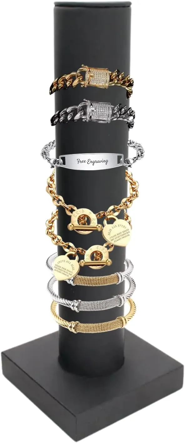 Novel Box Black Leatherette Vertical Bracelet/Bangle Display Tower - Jewelry Organizer Tower Stands for Bracelet Displays - Hair Tie Bangle Bracelet Watch Scrunchie Holder for Selling or Personal Use