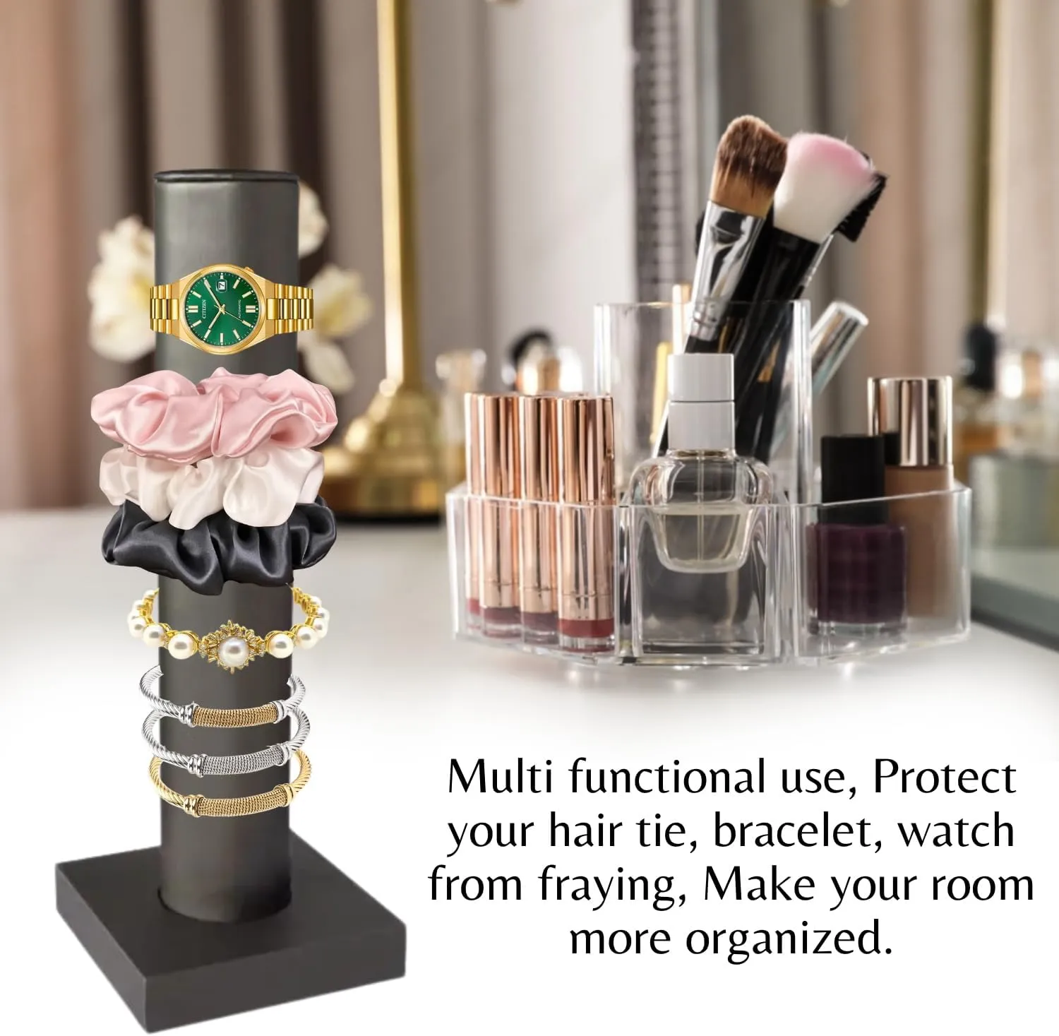 Novel Box Silver Leatherette Vertical Bracelet/Bangle Display Tower - Jewelry Organizer Tower Stands for Bracelet Displays - Hair Tie Bangle Bracelet Watch Scrunchie Holder for Selling or Personal Use
