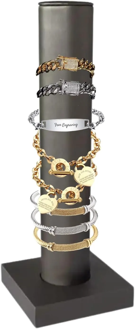 Novel Box Silver Leatherette Vertical Bracelet/Bangle Display Tower - Jewelry Organizer Tower Stands for Bracelet Displays - Hair Tie Bangle Bracelet Watch Scrunchie Holder for Selling or Personal Use