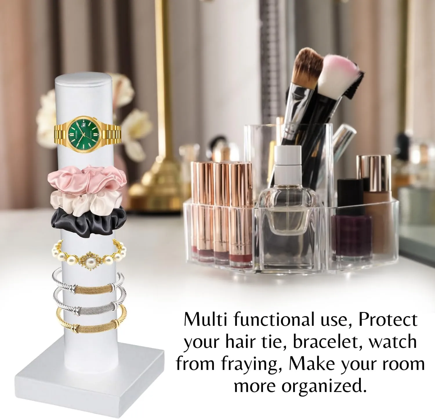 Novel Box White Leatherette Vertical Bracelet/Bangle Display Tower - Jewelry Organizer Tower Stands for Bracelet Displays - Hair Tie Bangle Bracelet Watch Scrunchie Holder for Selling or Personal Use