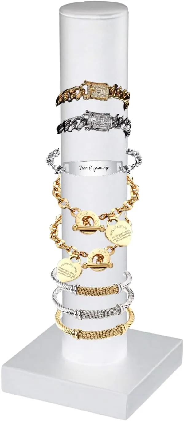 Novel Box White Leatherette Vertical Bracelet/Bangle Display Tower - Jewelry Organizer Tower Stands for Bracelet Displays - Hair Tie Bangle Bracelet Watch Scrunchie Holder for Selling or Personal Use