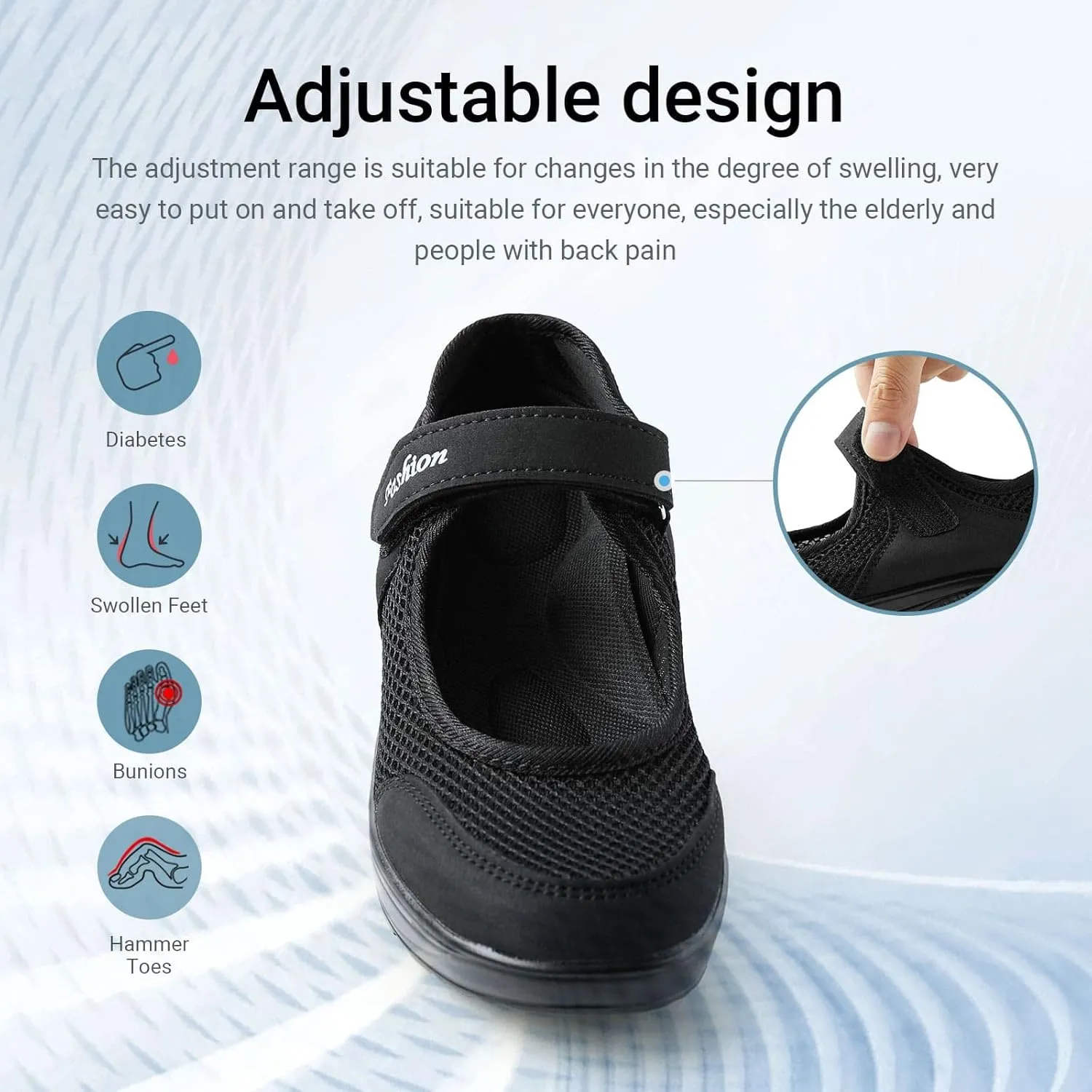Nurse Shoes for Women Comfortable Velcro Shoes Non-Slip Work Shoes Lightweight Breathable Mesh Slip on Casual Walking Shoes with Arch Support Nursing Orthotic Diabetes Plantar Fasciitis Shoes