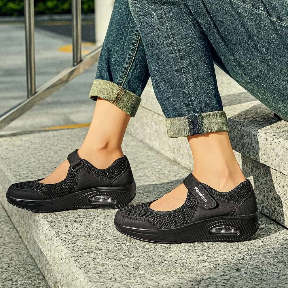 Nurse Shoes for Women Comfortable Velcro Shoes Non-Slip Work Shoes Lightweight Breathable Mesh Slip on Casual Walking Shoes with Arch Support Nursing Orthotic Diabetes Plantar Fasciitis Shoes