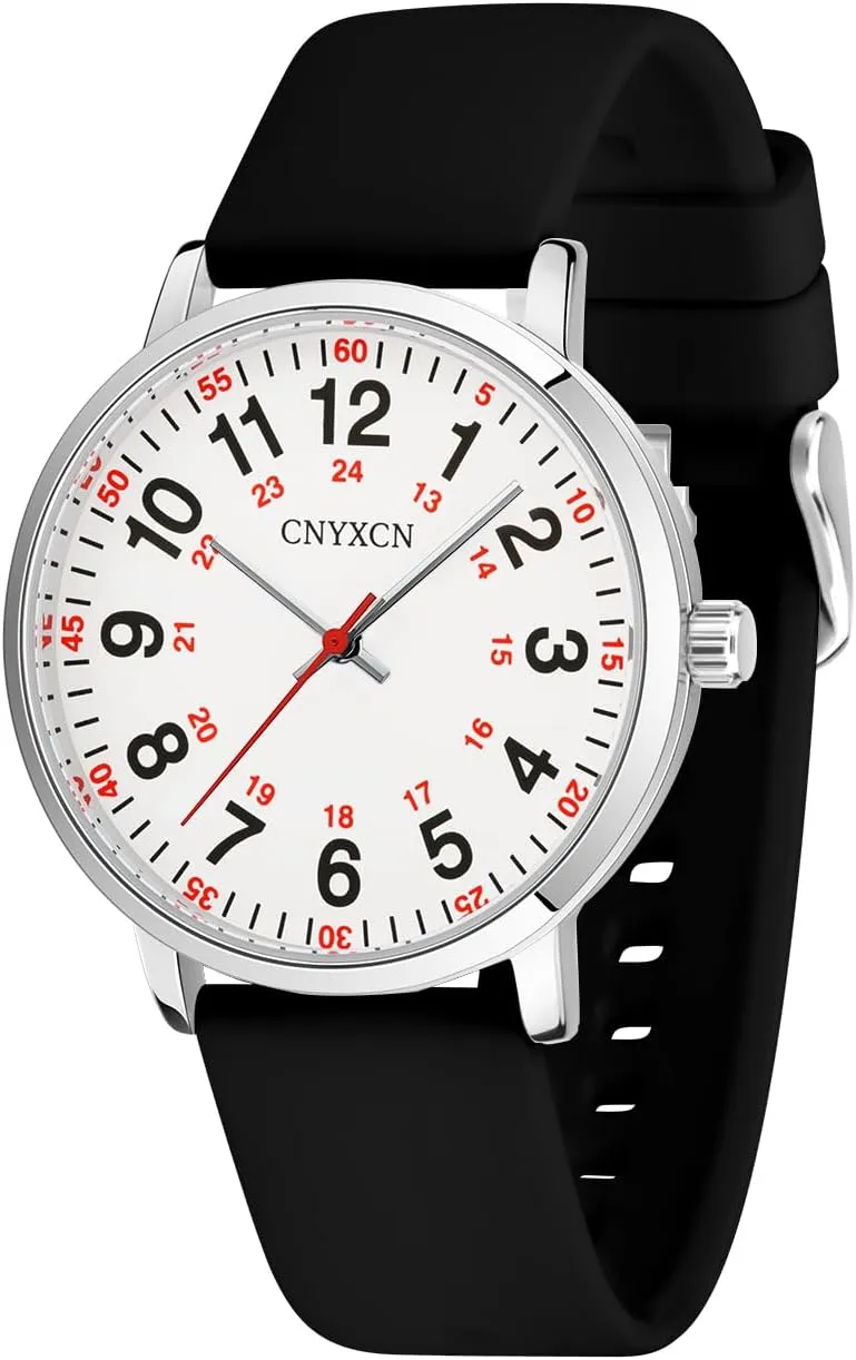Nurse Watch for Medical Students,Doctors,Women Men with Second Hand and 24 Hour Easy to Read Dial Silicone Band Water Resistant