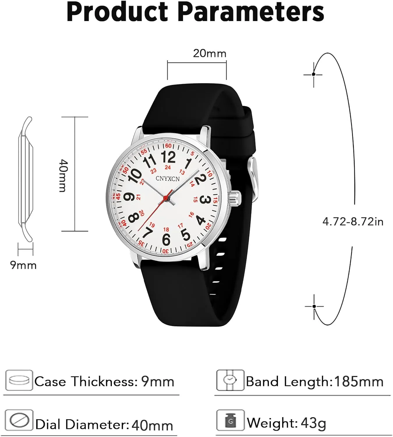 Nurse Watch for Medical Students,Doctors,Women Men with Second Hand and 24 Hour Easy to Read Dial Silicone Band Water Resistant
