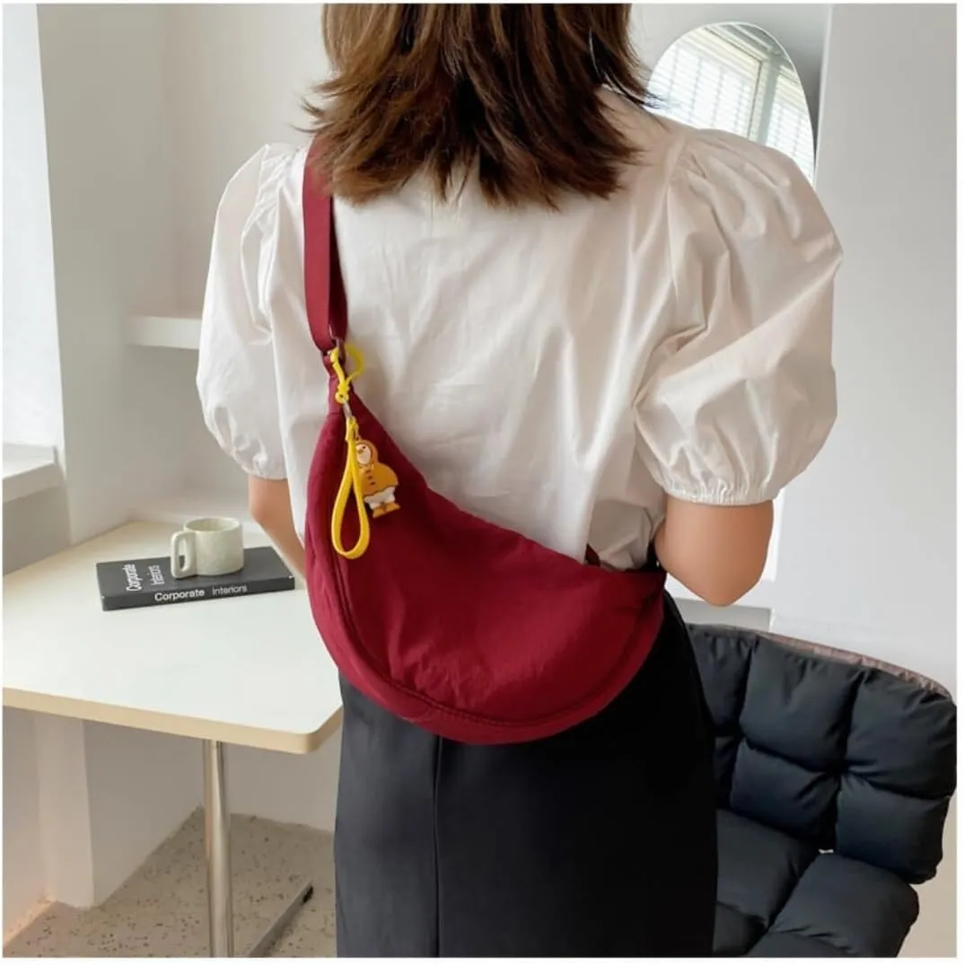 Nylon Slouchy Purse Crossbody Hobo for Women Men Small Round Mini Shoulder Bag
