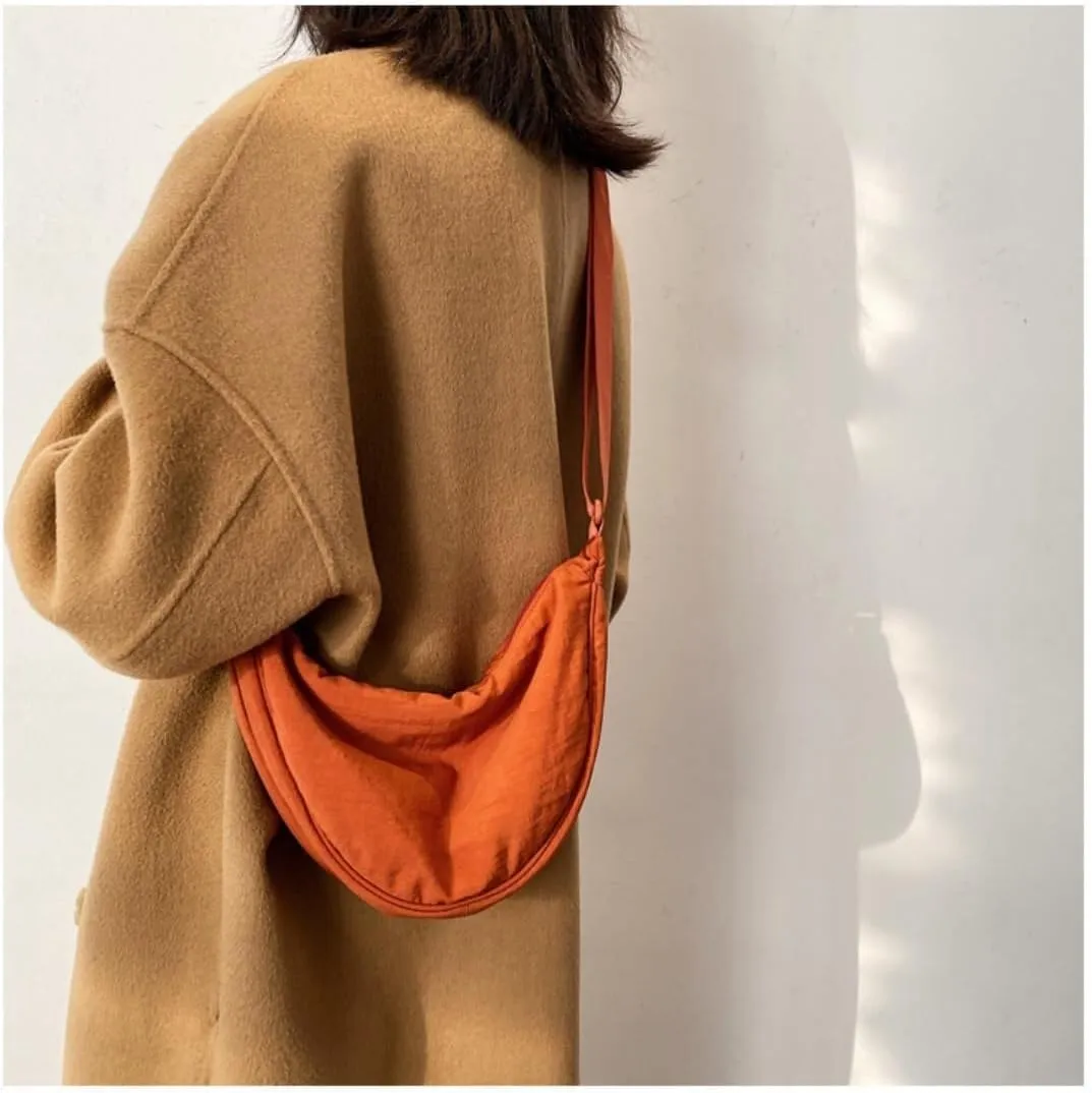 Nylon Slouchy Purse Crossbody Hobo for Women Men Small Round Mini Shoulder Bag