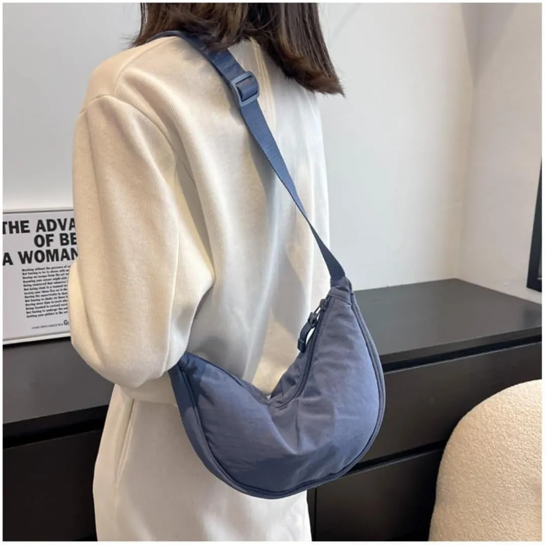 Nylon Slouchy Purse Crossbody Hobo for Women Men Small Round Mini Shoulder Bag