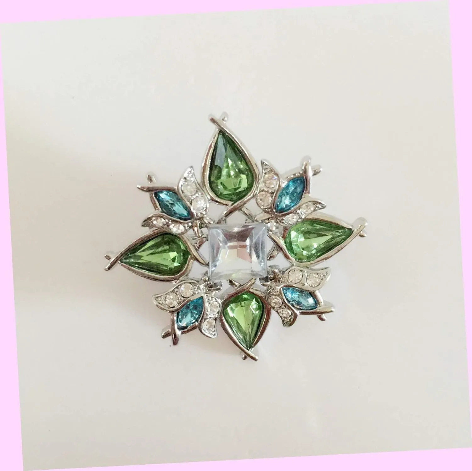 Olive Green Clear Flower Leaf Crystals Brooch Pin Dress Accessories Br1100 Rhinestone Brooch Pin for Women