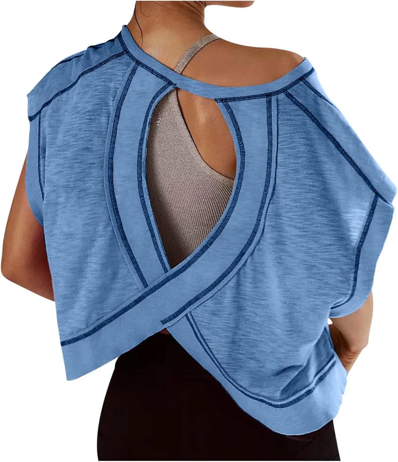 Open Back Tops for Women Backless Workout Short Sleeve Shirts Gym Yoga Athletic Tshirt 2025 Slouchy Crop Running Tees