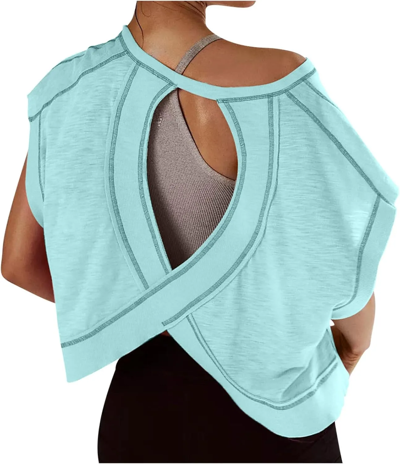 Open Back Tops for Women Backless Workout Short Sleeve Shirts Y2K Gym Yoga Athletic Tshirt Slouchy Crop Running Tees