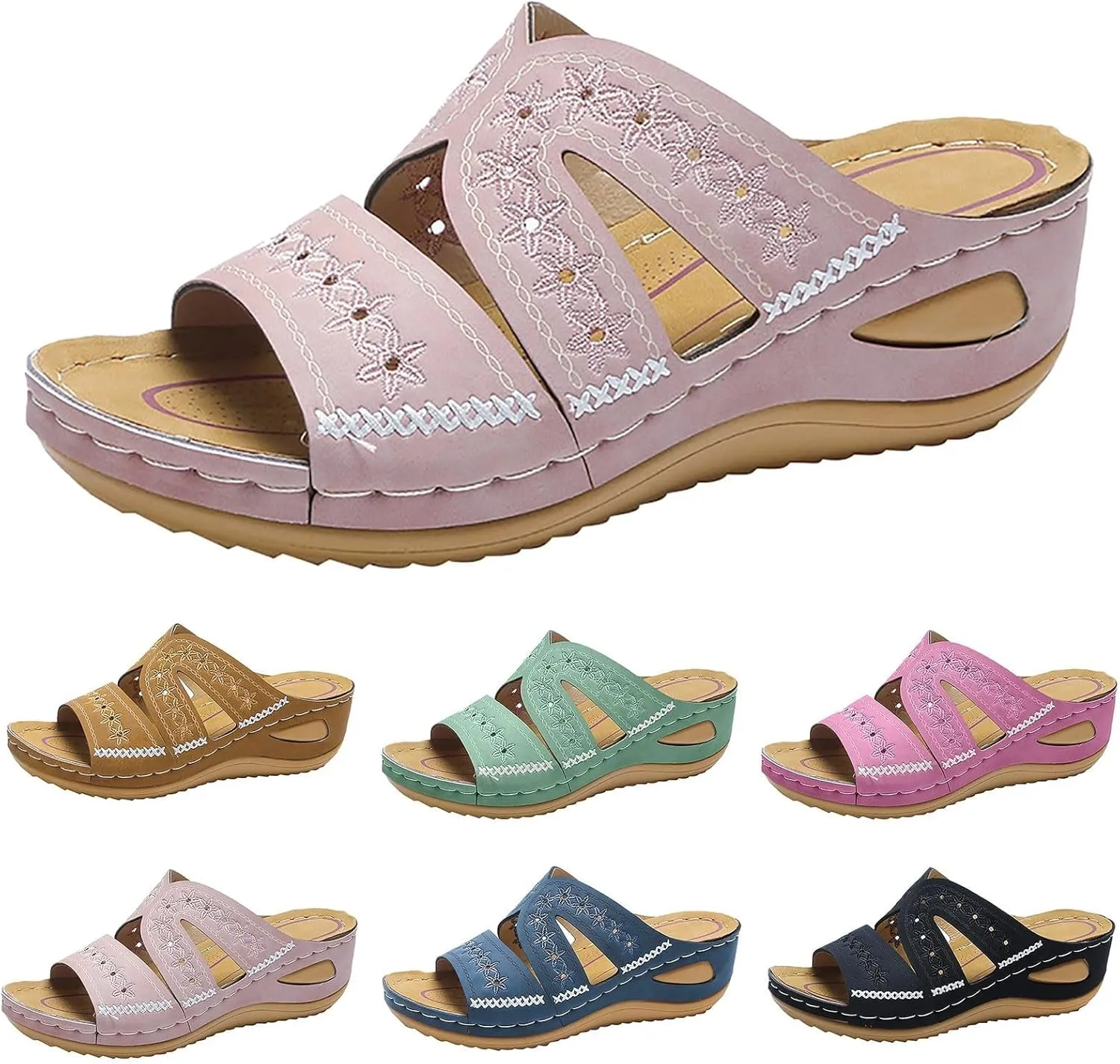 Orthopedic Sandals For Women 2025,Women's Arch Support Wedge Sandals Casual Platform Slip-On Open Toe Summer Womens Comfortable Dressy Beach Slippers Women Wide Width Walking Shoes for Daily Wear