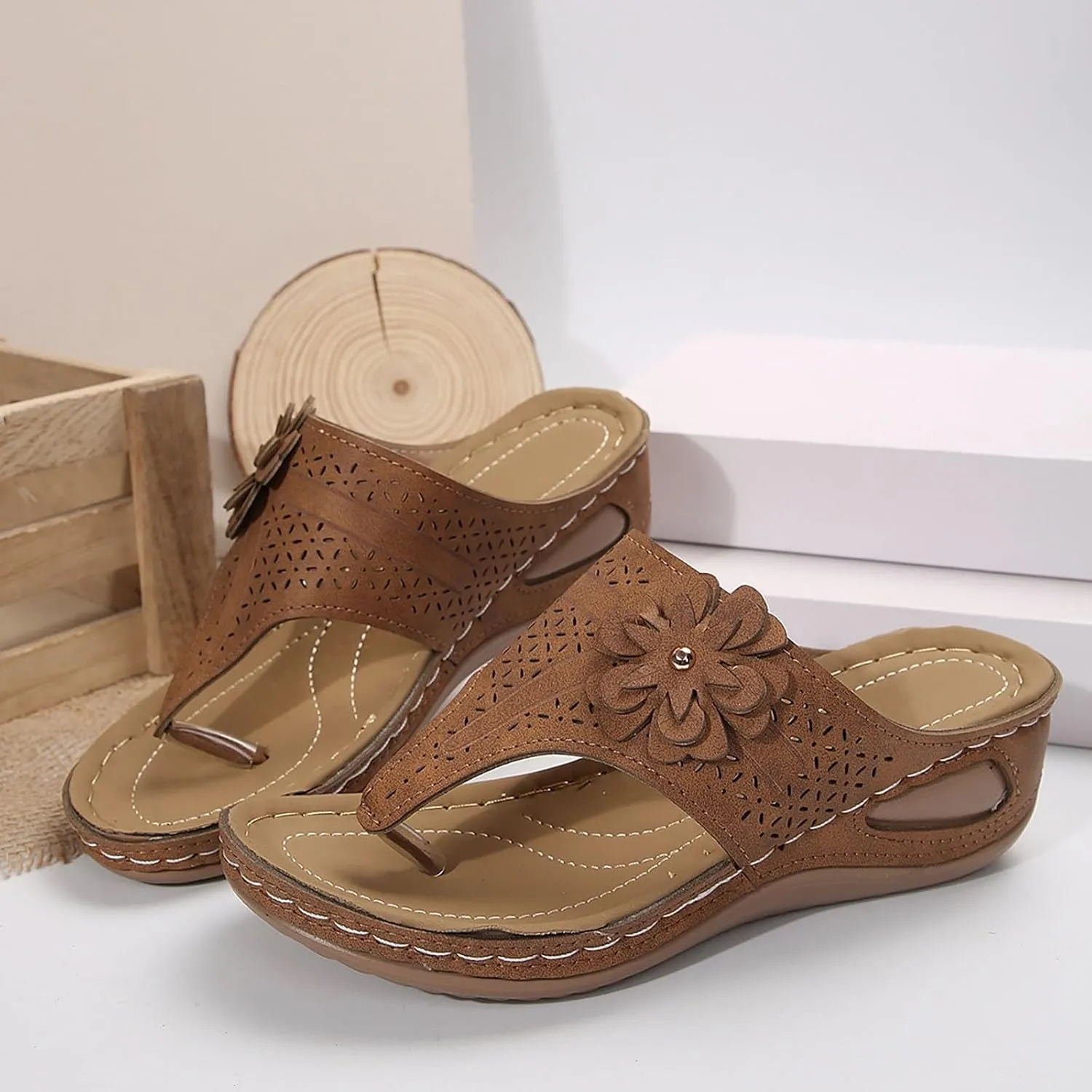 Orthopedic Sandals for Women Arch Support Walking Sandals Dressy Summer Wedge Sandals Flip Flops Casual Boho Slip on Shoes Comfortable Outdoor Shoes