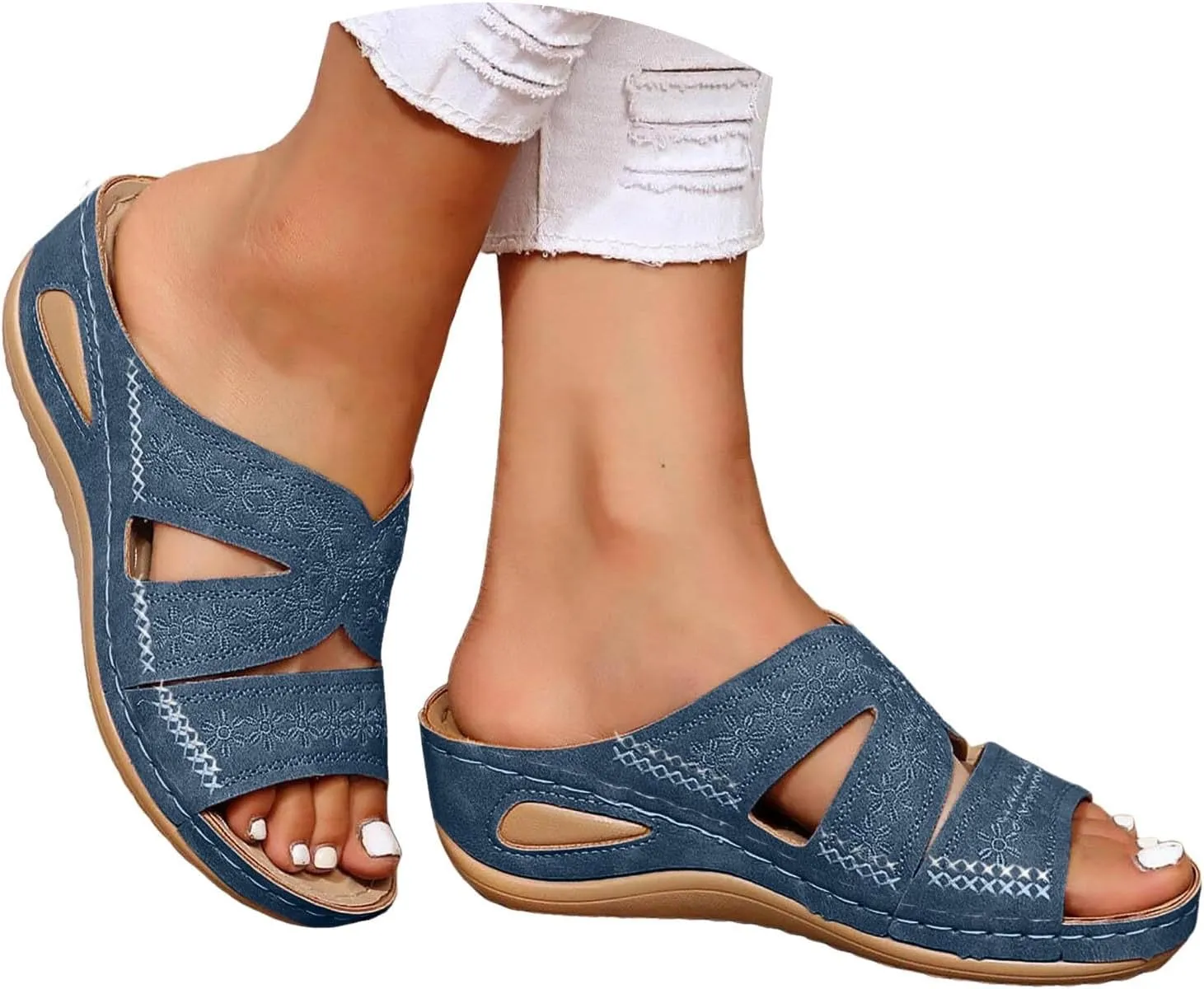 Orthopedic Sandals for Women Arch Support, Women Dressy Summer Comfortable Wedge Sandals Slip On Walking Sandal 2025 Slides Sandal Dress Shoes for Plantar Fasciitis