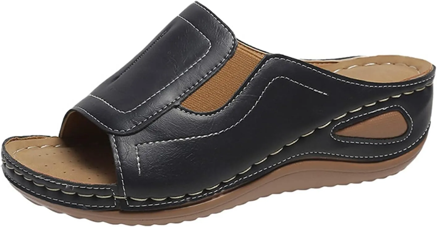 Orthopedic Sandals for Women Waterproof Outdoor Sandals Comfortable Arch Support Damping Sole Upgradation Stretch Wide Width Platform Wedge Slippers Breathable Sandal Summer Walking Dressy Flip Flop