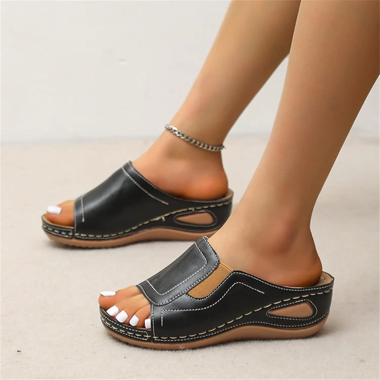 Orthopedic Sandals for Women Waterproof Outdoor Sandals Comfortable Arch Support Damping Sole Upgradation Stretch Wide Width Platform Wedge Slippers Breathable Sandal Summer Walking Dressy Flip Flop
