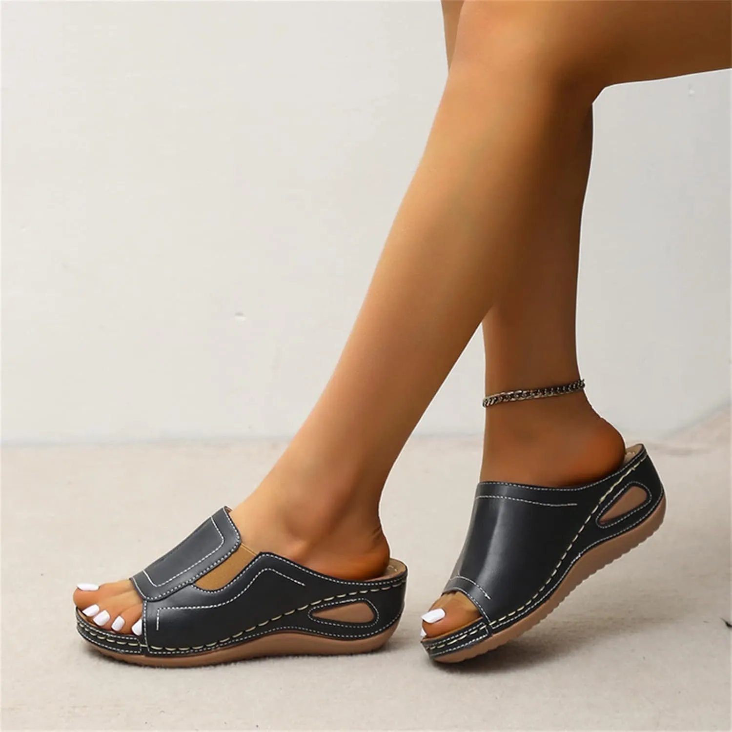 Orthopedic Sandals for Women Waterproof Outdoor Sandals Comfortable Arch Support Damping Sole Upgradation Stretch Wide Width Platform Wedge Slippers Breathable Sandal Summer Walking Dressy Flip Flop