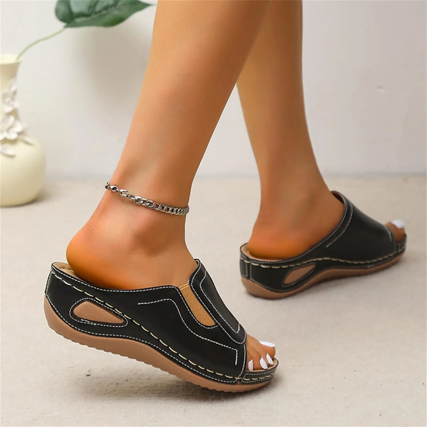 Orthopedic Sandals for Women Waterproof Outdoor Sandals Comfortable Arch Support Damping Sole Upgradation Stretch Wide Width Platform Wedge Slippers Breathable Sandal Summer Walking Dressy Flip Flop