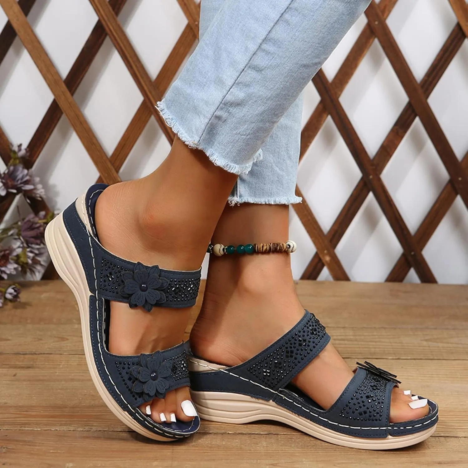 Orthopedic Sandals for Women Wedge Sandals Hollow Flowers Walking Sandals With Arch Support Dressy Summer Flat 2024
