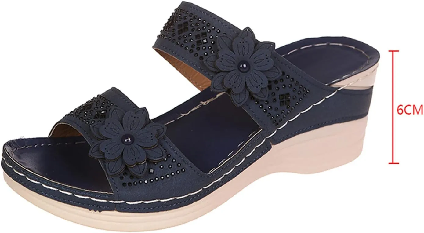 Orthopedic Sandals for Women Wedge Sandals Hollow Flowers Walking Sandals With Arch Support Dressy Summer Flat 2024