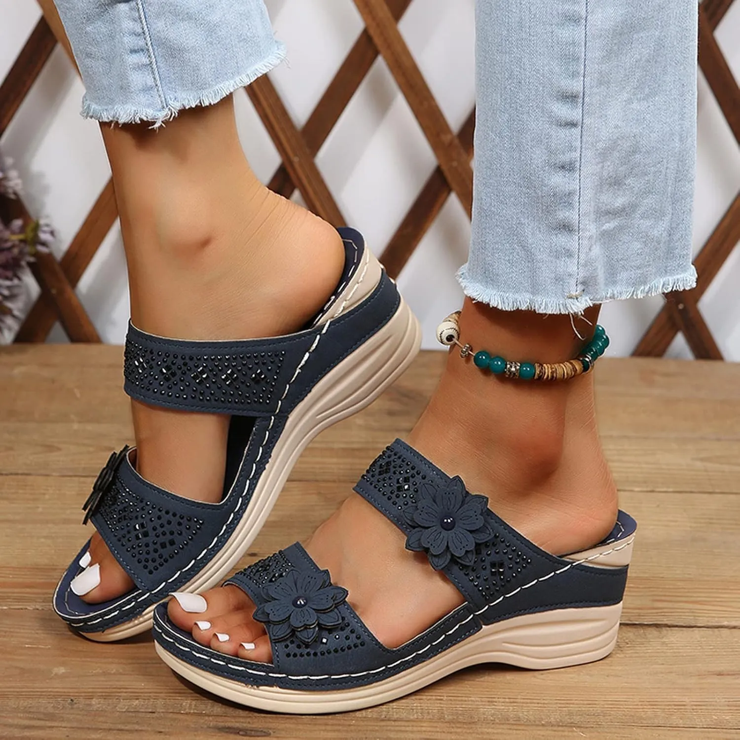 Orthopedic Sandals for Women Wedge Sandals Hollow Flowers Walking Sandals With Arch Support Dressy Summer Flat 2024