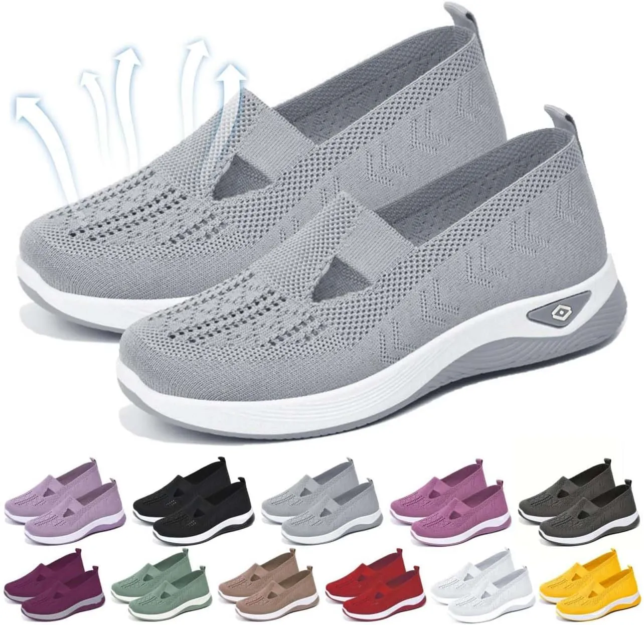 Orthopedic Shoes for Women Lightweight Wide Width Arch Support Woven Mesh Breathable Comfortable Soft Soled Nurse Shoes Slip On Diabetic Sneakers