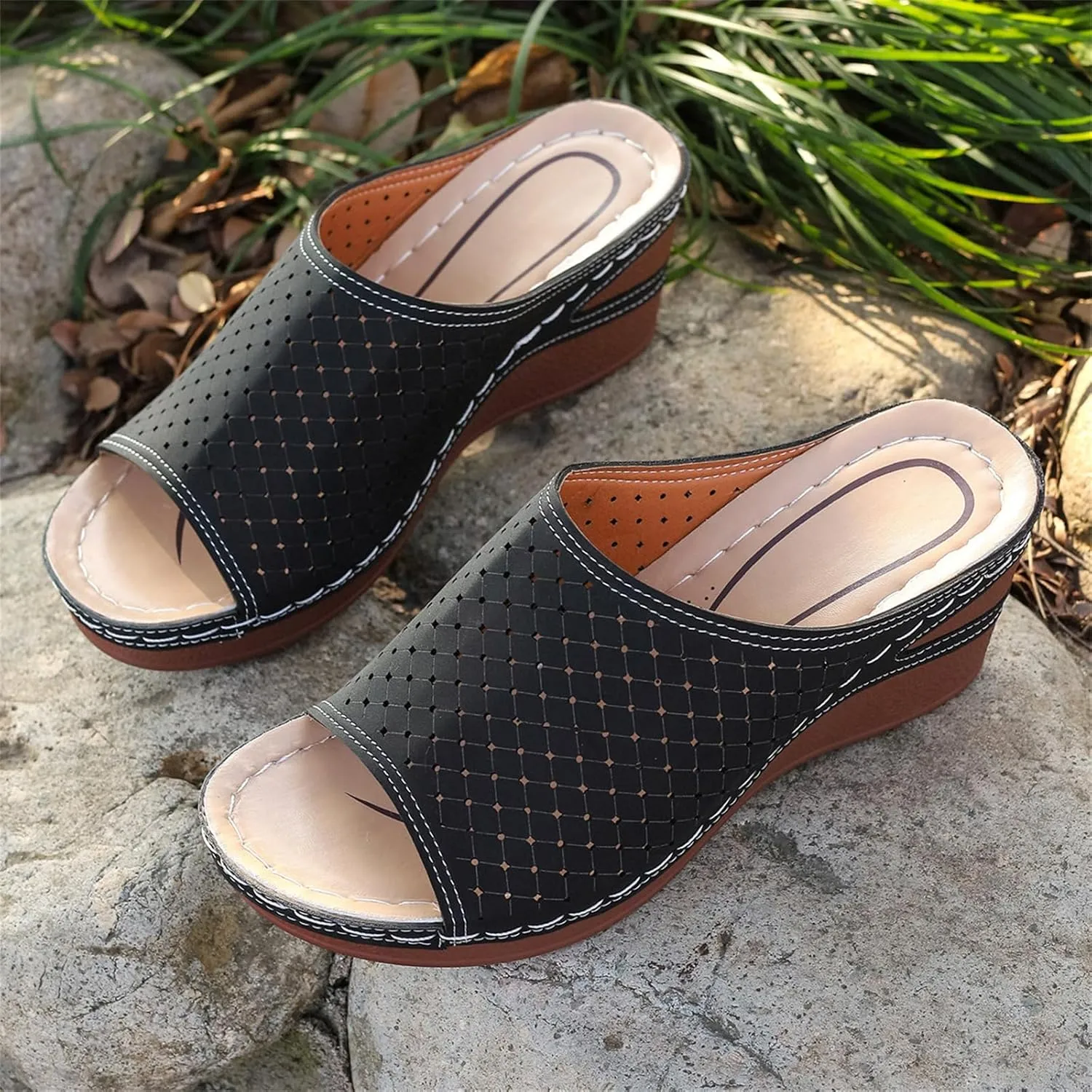 Orthopedic Slippers for Women Platform Wedge Sandals Summer Hollow Out Sandals Fish Mouth Open Toe Breathable Slippers Comfortable Slip on Walking Shoes