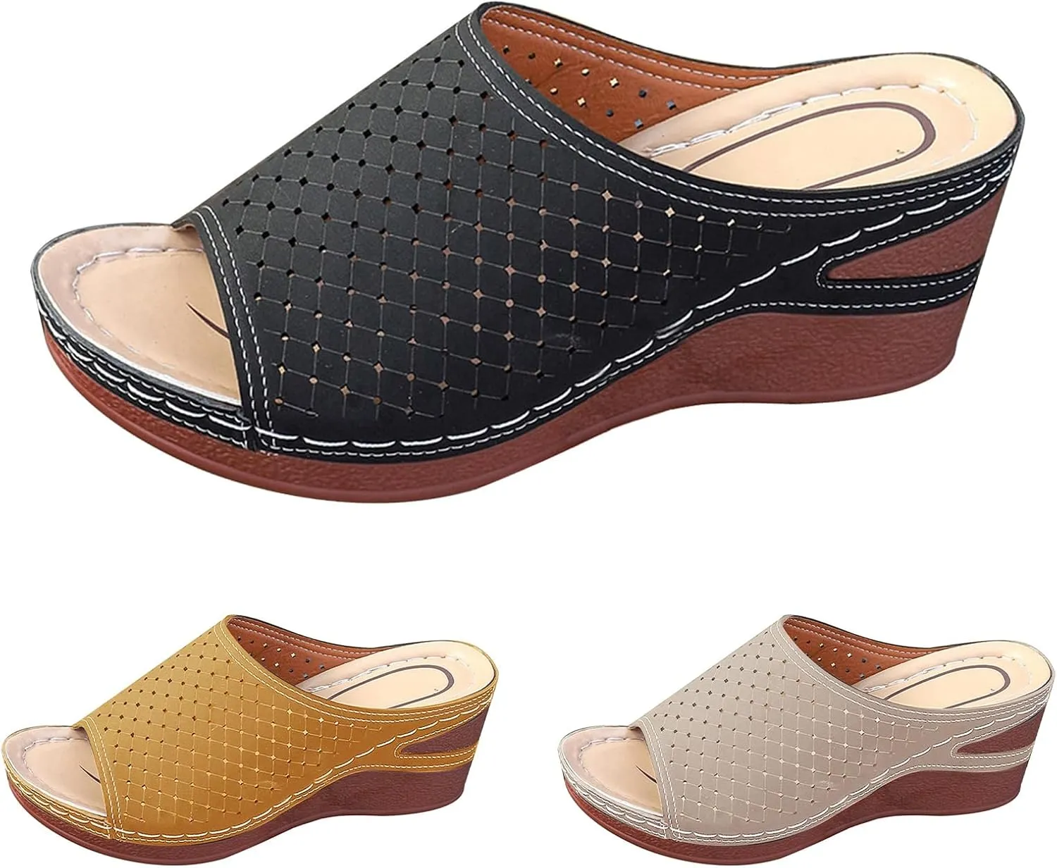 Orthopedic Slippers for Women Platform Wedge Sandals Summer Hollow Out Sandals Fish Mouth Open Toe Breathable Slippers Comfortable Slip on Walking Shoes