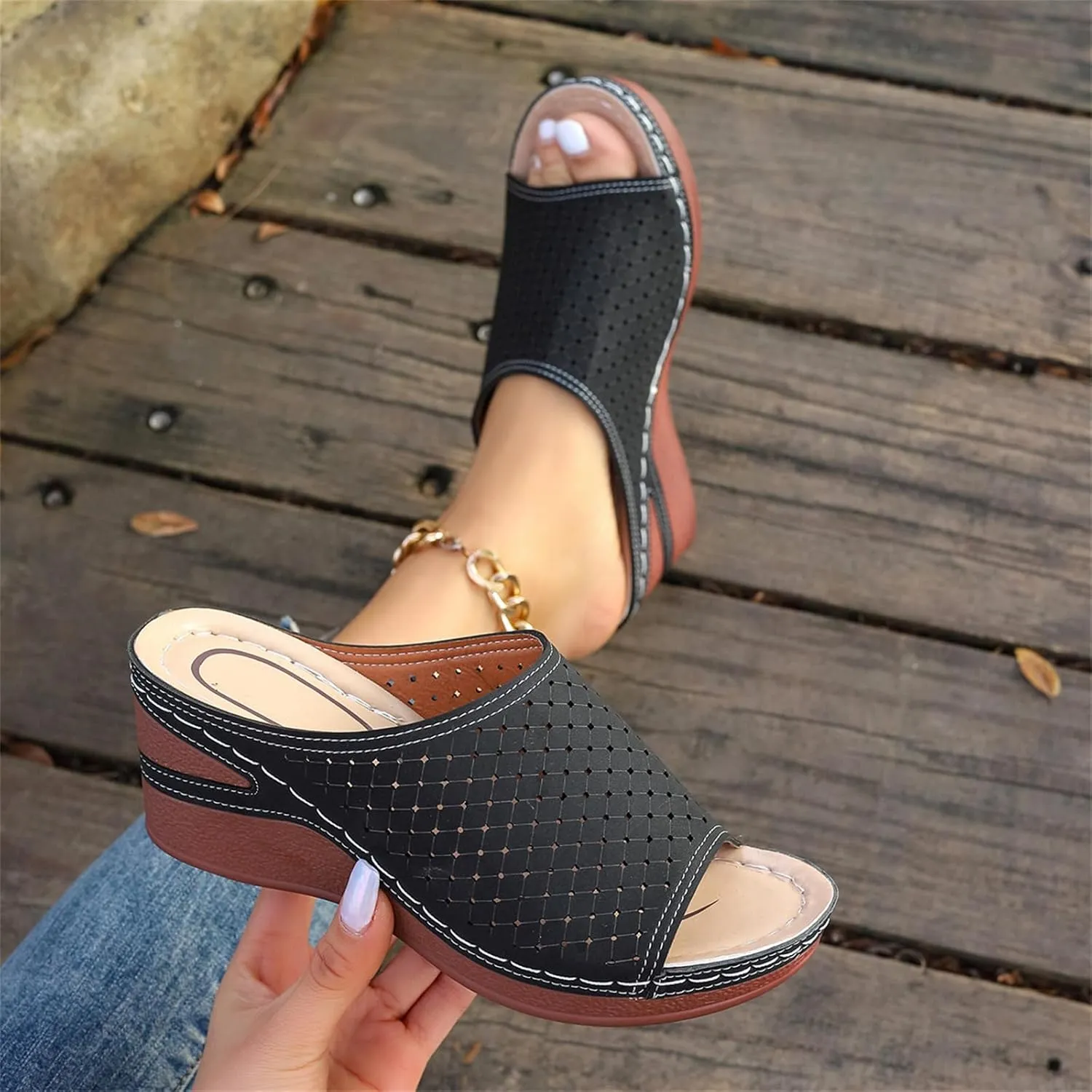 Orthopedic Slippers for Women Platform Wedge Sandals Summer Hollow Out Sandals Fish Mouth Open Toe Breathable Slippers Comfortable Slip on Walking Shoes