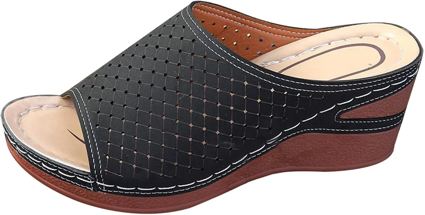 Orthopedic Slippers for Women Platform Wedge Sandals Summer Hollow Out Sandals Fish Mouth Open Toe Breathable Slippers Comfortable Slip on Walking Shoes