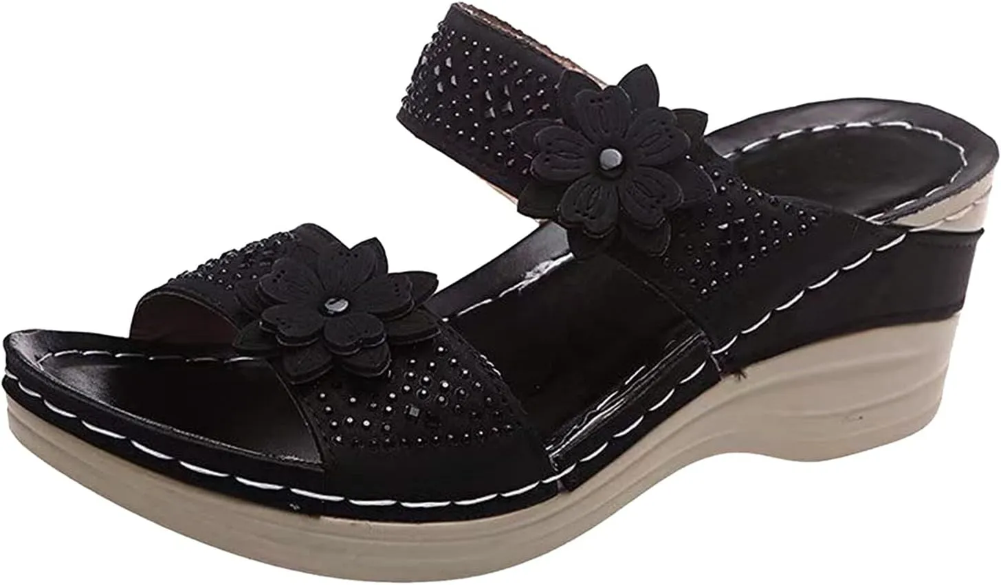 Orthopedic Slippers Women Indoor Wide Toe Box Shoes Women Orthopedic Slip On Dressy Wedges Dressy Sandals Women Comfortable Walking Shoes Women Arch Support Wide Women Platform Shoes