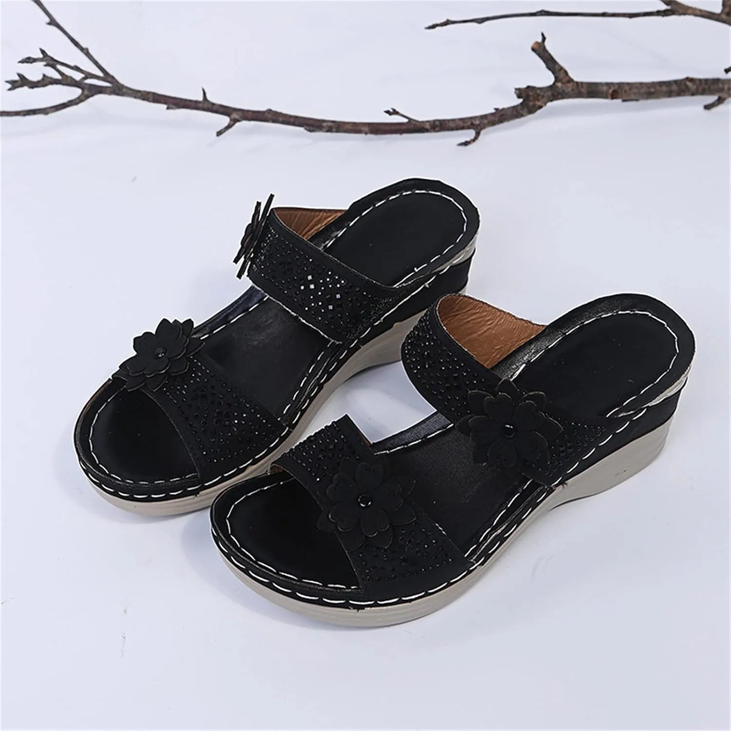 Orthopedic Slippers Women Indoor Wide Toe Box Shoes Women Orthopedic Slip On Dressy Wedges Dressy Sandals Women Comfortable Walking Shoes Women Arch Support Wide Women Platform Shoes