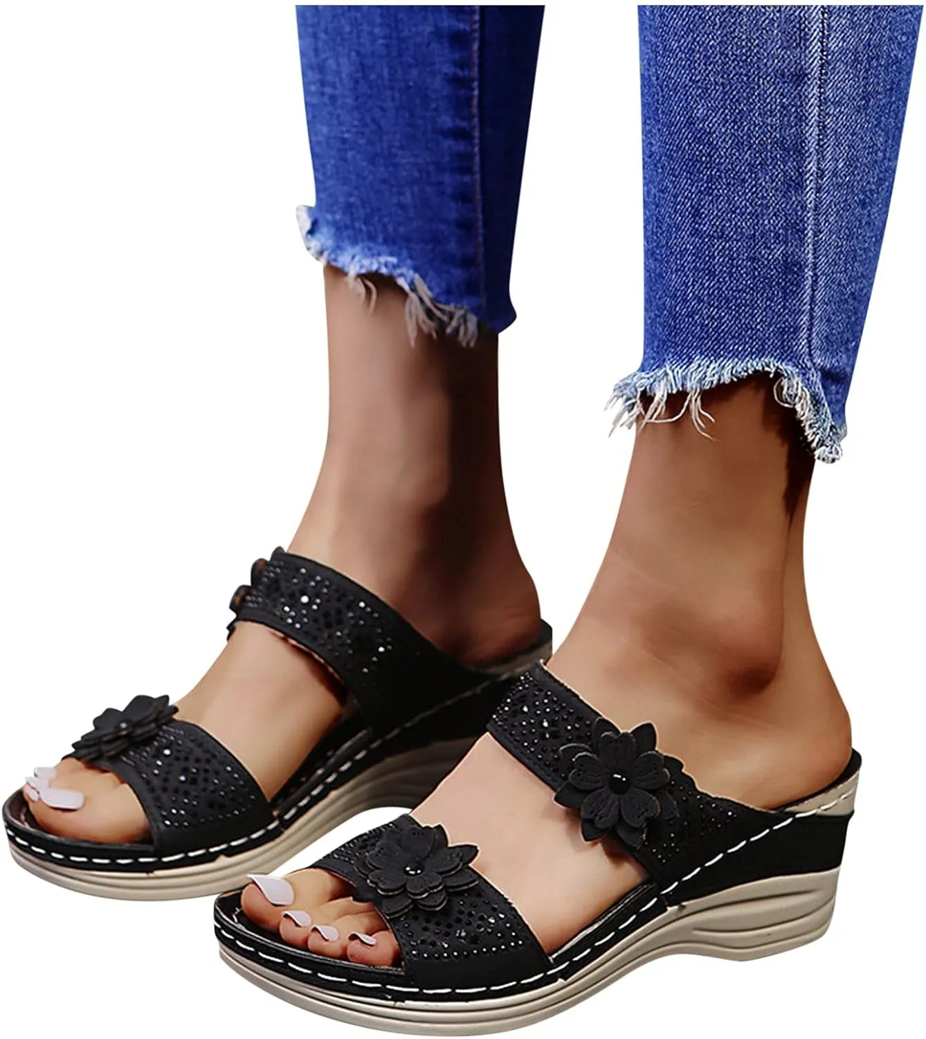 Orthopedic Slippers Women Indoor Wide Toe Box Shoes Women Orthopedic Slip On Dressy Wedges Dressy Sandals Women Comfortable Walking Shoes Women Arch Support Wide Women Platform Shoes