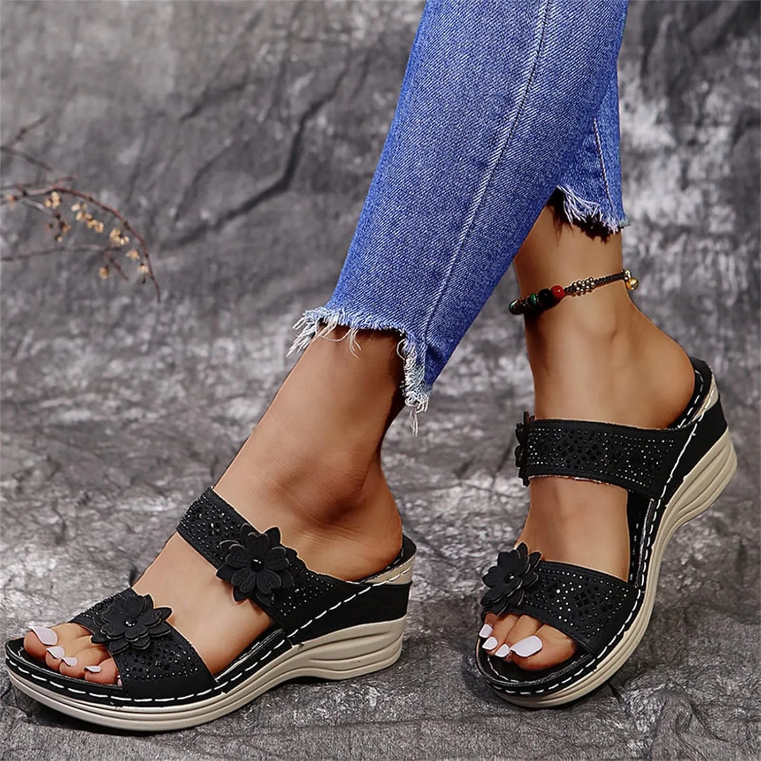 Orthopedic Slippers Women Indoor Wide Toe Box Shoes Women Orthopedic Slip On Dressy Wedges Dressy Sandals Women Comfortable Walking Shoes Women Arch Support Wide Women Platform Shoes