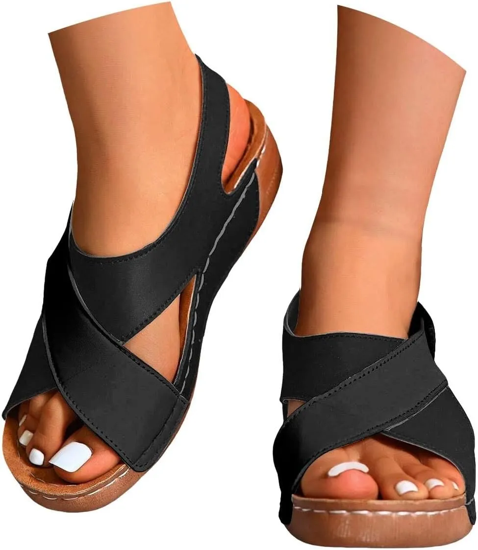 Orthopedic Walking Plantar Fasciitis Slides Sandals for Women Comfort Wedge Sandals Slip On Summer Vacation Sandals