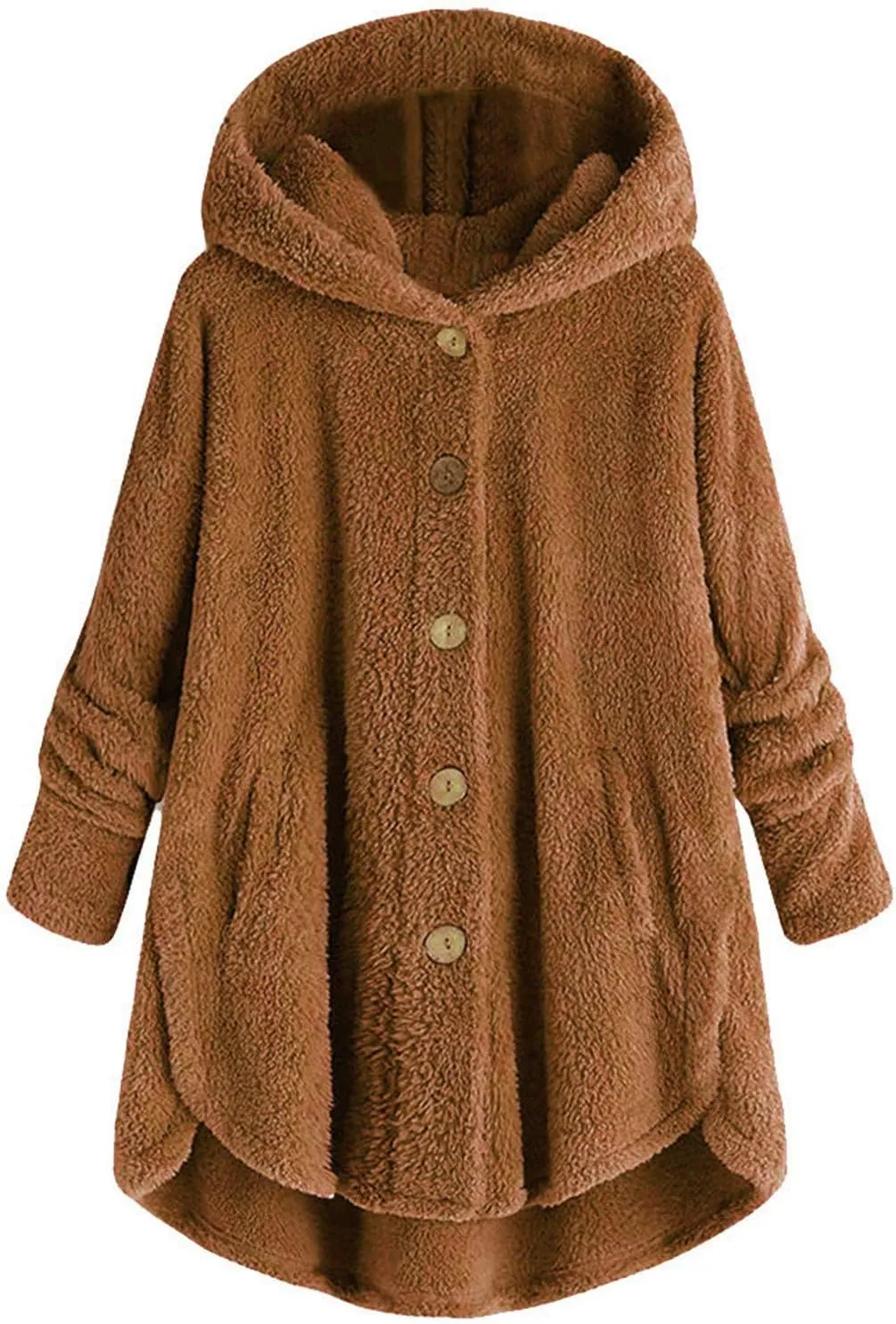 Oversized Sherpa Sweatshirt Fuzzy Fleece Soft Warm Pullover Sweater Button Hoodie Pocket Plush Coat