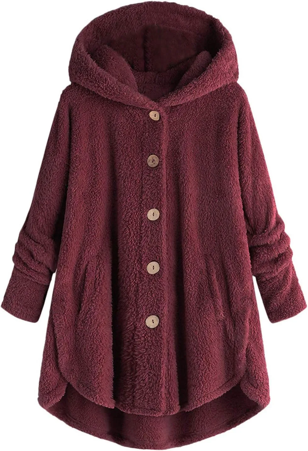 Oversized Sherpa Sweatshirt Fuzzy Fleece Soft Warm Pullover Sweater Button Hoodie Pocket Plush Coat