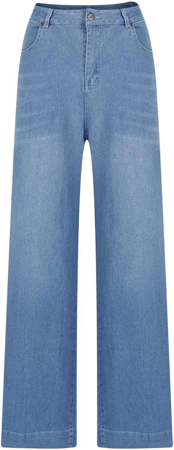 Palazzo Denim Pants for Women Trendy Going Out Washed Distressed Jeans High Waisted Flared Bell Bottom Jeans Pants
