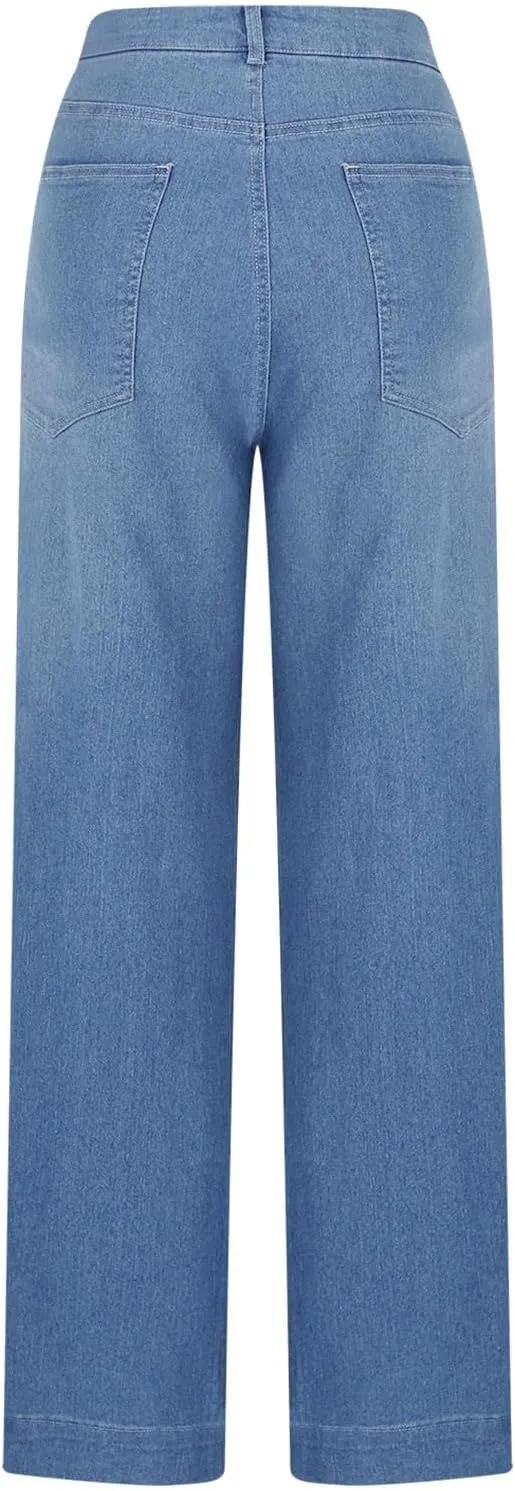 Palazzo Denim Pants for Women Trendy Going Out Washed Distressed Jeans High Waisted Flared Bell Bottom Jeans Pants