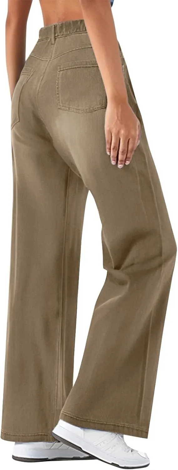 Plus Size Jeans Wide Leg Summer,Womens Cropped Jeans Stretchy Trousers Petite Baggy Cargo High Waisted Trendy