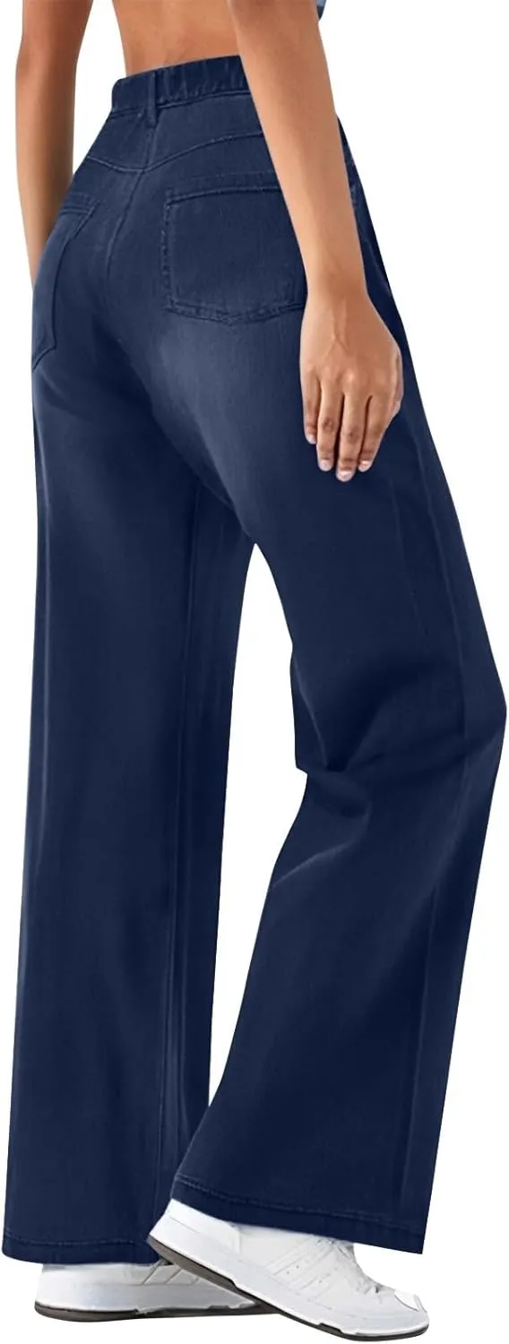 Plus Size Jeans Wide Leg Summer,Womens Cropped Jeans Stretchy Trousers Petite Baggy Cargo High Waisted Trendy